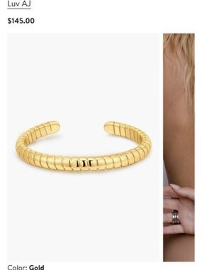Luv AJ Gold Ribbed Open Cuff Bracelet